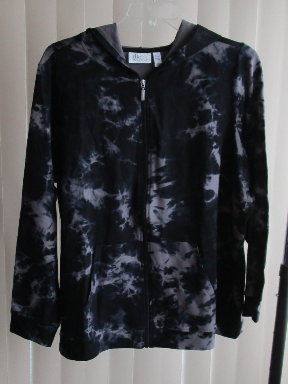 D & Co Active Hooded French Terry Jersey Jacket - black/gray tie dye